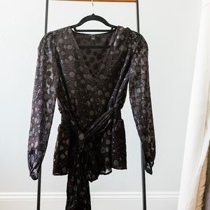 JCREW TIE-WAIST METALLIC DOT BLOUSE